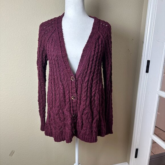 FREE PEOPLE Cable Knit Oversized Cardigan Sweater Size XS - Picture 3 of 10